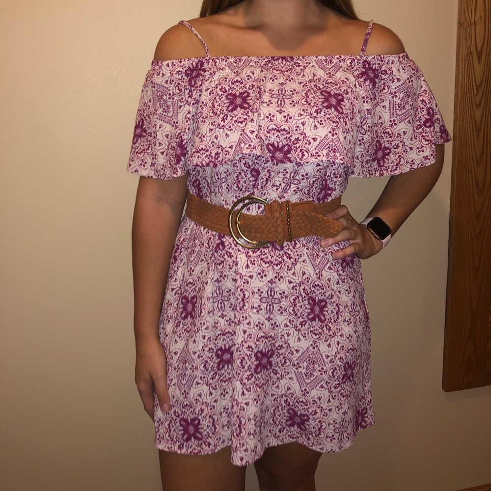 Purple and white pattern dress